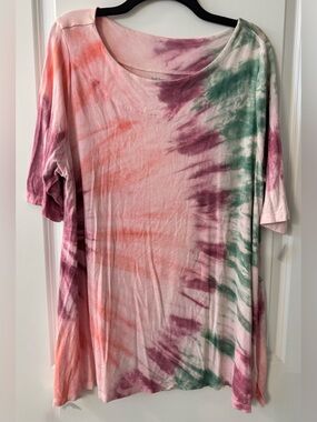 #z195 - Soft Surroundings Tie-Dye Tunic T-Shirt Top Orange, Pink, Purple, Green